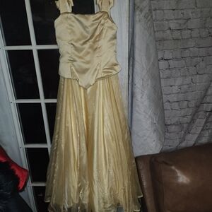 Dave & Johnny Gold Satin Prom Dress
